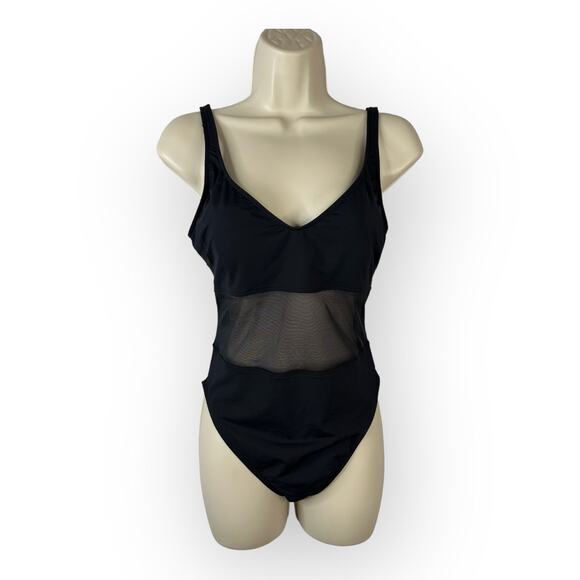 La Blanca Rod Beattie Womens 12 Sheer Mesh Middle Swimsuit One Piece Black - Picture 1 of 9